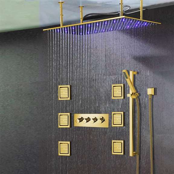 Fontana Showers Fontana Lima Luxury Stainless Steel Gold Shower Set FS-40LBSG
