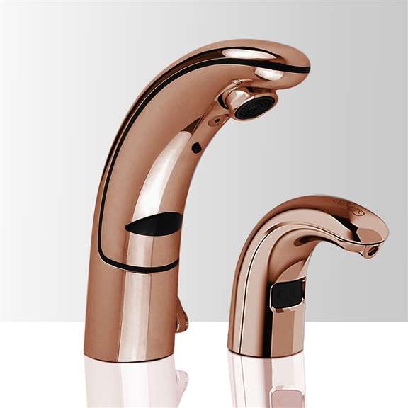 Fontana Showers Commercial Rose Gold Automatic Temperature Control Thermostatic Sensor Tap and Matching Soap Dispenser FS-505GSD