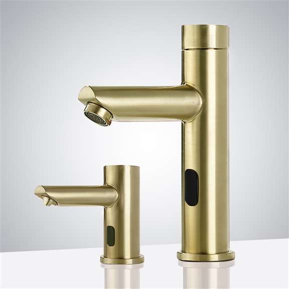 Fontana Showers Solo Brushed Gold Touchless Motion Activated Sink Faucet and Soap Dispenser FS-509-sd