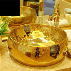 Fontana Showers Lenox Gold Patterned Countertop Ceramic Bathroom Sink FS-7622PG