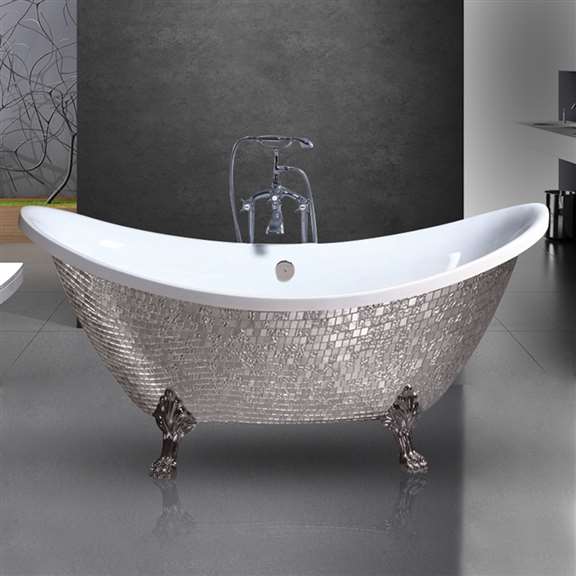 Fontana Showers Fontana Napoli Silver Mosaic Freestanding Clawfoot Indoor Bathtub FS10015