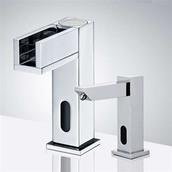 Fontana Showers Fontana Florence Contemporary Commercial Automatic Waterfall Sensor Faucet in Chrome with Automatic Sensor Soap Dispenser FS10200