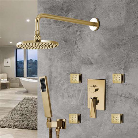 Fontana Showers Bravat Brushed Gold Shower Set With Valve Mixer 3-Way Concealed Wall Mounted FS1048