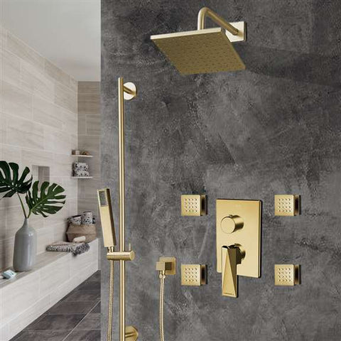 Fontana Showers Bravat Brushed Gold Square Shower Set With Valve Mixer 3-Way Concealed Wall Mounted FS1051