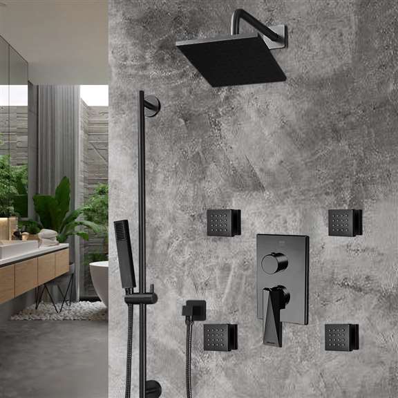 Fontana Showers Bravat Dark Oil Rubbed Bronze Square Shower Set With Valve Mixer 3-Way Concealed Wall Mounted FS1058