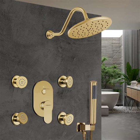 Fontana Showers Bravat Brushed Gold Wall Mounted Shower Set with Valve Mixer 3-Way Concealed FS1079R