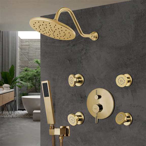 Fontana Showers Bravat Brushed Gold Wall Mounted Shower Set With Valve Mixer 3-Way Concealed FS1079RS
