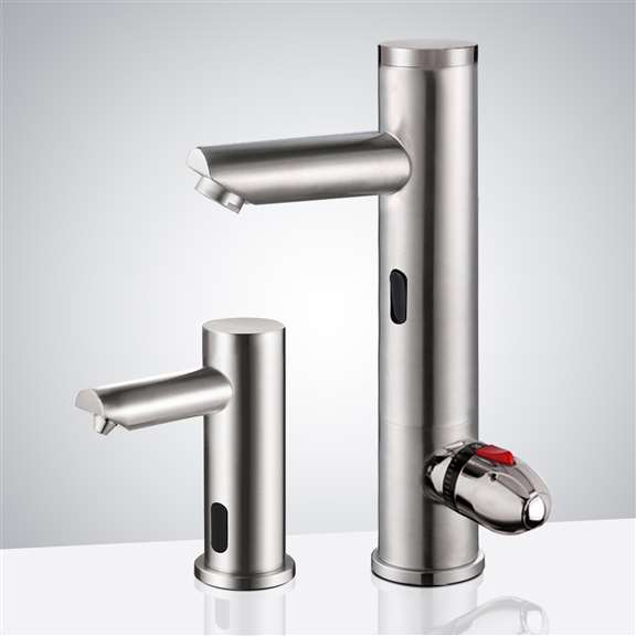 Fontana Showers Fontana Freestanding Brushed Nickel Commercial Sensor Faucet & Sensor Soap Dispenser FS110BN-CM