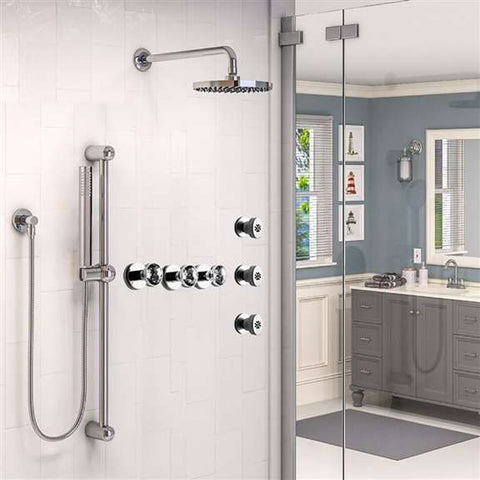Fontana Showers Bravat Chrome Wall Mounted Round Shower Set With Valve Mixer 3-Way Concealed And Three Body Jets FS1111