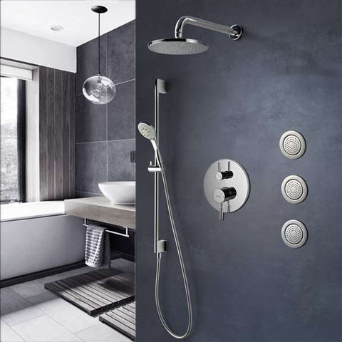 Fontana Showers Bravat Chrome Wall Mounted Round Shower Set With Valve Mixer 3-Way Concealed And Three Body Jets FS1114