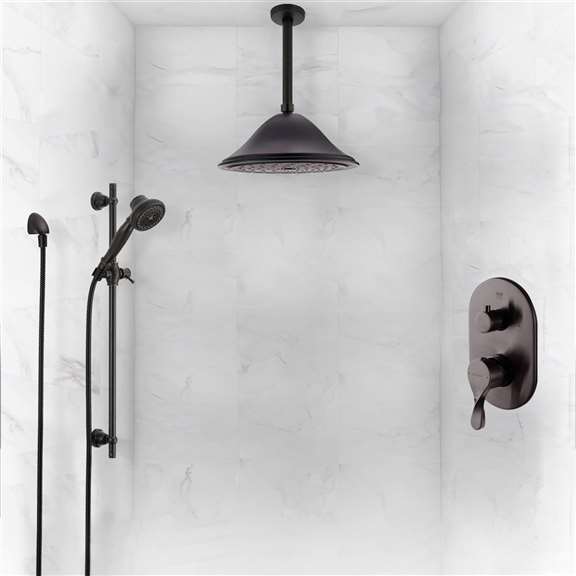 Fontana Showers Bravat Ceiling Mounted Round Shower Set With Valve Mixer 3-Way Concealed In Oil Rubbed Bronze FS1116