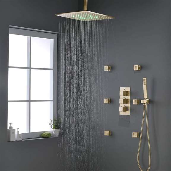 Fontana Showers Fontana Verona Brushed Gold Bathroom Thermostatic Shower System Set FS1155