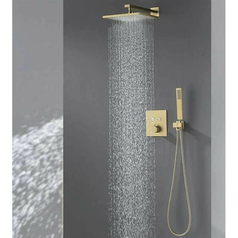 Fontana Showers Fontana Chatou Thermostatic Button Brass Brushed Gold 10" Rainfall Shower System Set FS1197