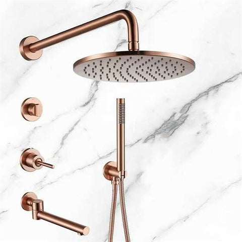 Fontana Showers Fontana Bavaria Luxury Brushed Rose Gold 10" Showerhead Bathroom Shower Faucet Set FS1200