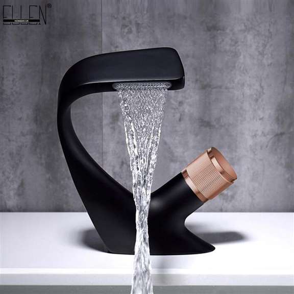 Fontana Showers Fontana Geneva Wide Spread Waterfall Faucet Matte Black Finish with Bronze Faucet Handle FS1206