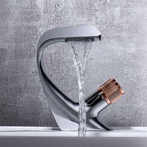 Fontana Showers Fontana Carpi Wide Spread Waterfall Faucet Chrome Finish with Bronze Faucet Handle FS1207