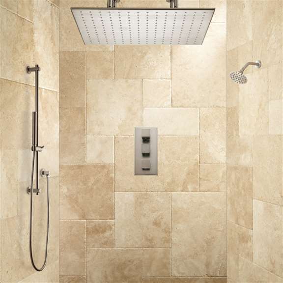 Fontana Showers Brushed Nickel Ceiling Mount Rainfall Dual Shower Head Set With Handshower FS1320D