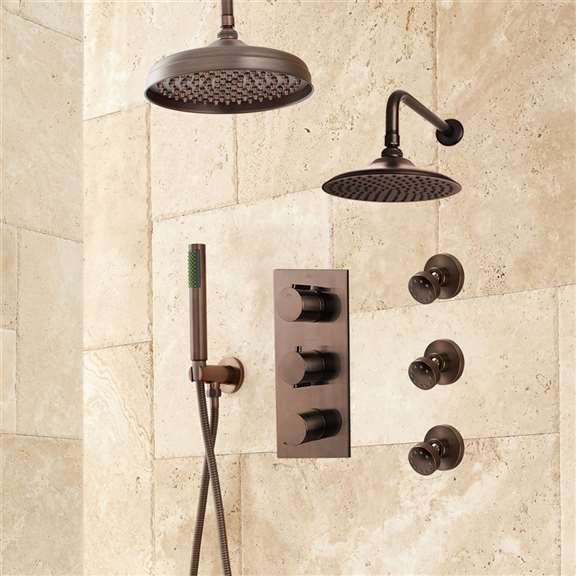 Fontana Showers Fontana Couple Rain Showering System Duo Shower Heads with Jet Spray & Handshower in Oil Rubbed Bronze FS1325
