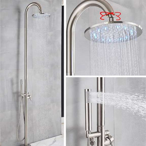 Fontana Showers Fontana Dijon Floor Standing Outdoor Shower Faucet Set with Rotatable Rainfall Shower Head in Brushed Nickel Finish FS1391BN