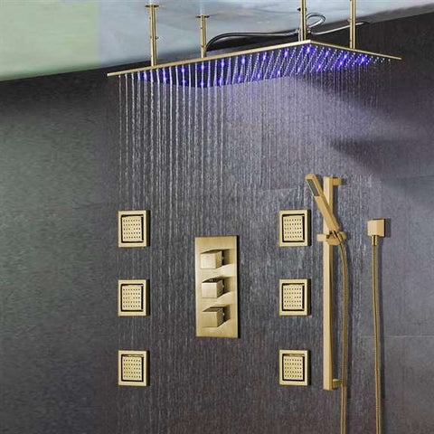 Fontana Showers Fontana 20"x 40" Martinique Large Brushed Gold Solid Brass LED Rain Showerhead System FS147BG