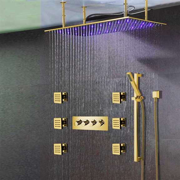 Fontana Showers LED Large Ceiling Mount Bathroom Shower System FS15006G