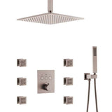 Fontana Showers Brushed Nickel Ceiling Mount Rainfall Shower Set With Thermostat Mixer Jet Spray and Handshower FS1501