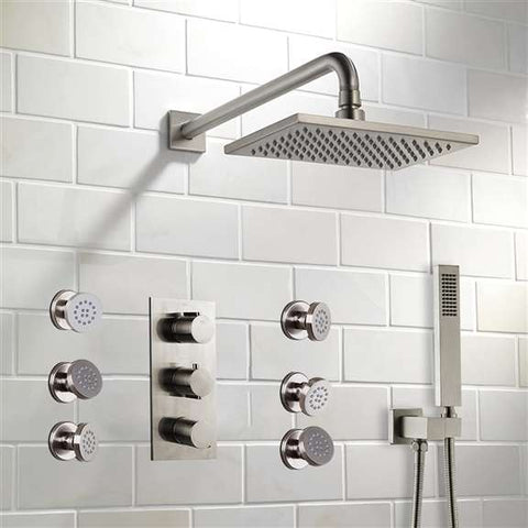 Fontana Showers Brushed Nickel Touch Clean Rainfall Shower Set With Thermostat Mixer Jet Spray and Handshower FS1502