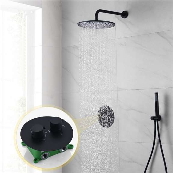 Fontana Showers Fontana Toulouse Matte Black Air Booster Wall Mounted Thermostatic 10" Round Shower System FS15060