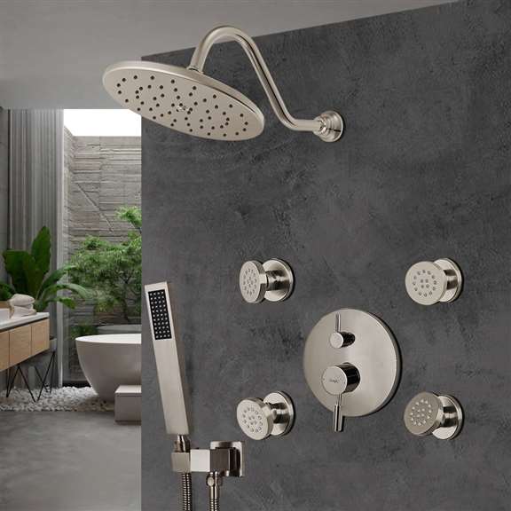 Fontana Showers Brushed Nickel Wall Mount Rainfall Shower Set Includes Adjustable Body Jet Spray and Handshower FS1523