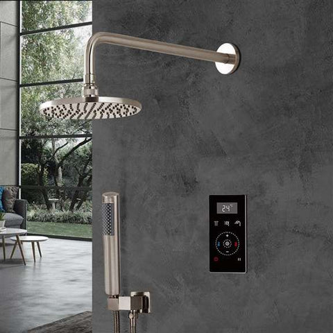 Fontana Showers Digital Round Shower System with Handshower in Brushed Nickel Finish FS1529