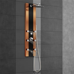 Fontana Showers Fontana 10" Black Tempered Glass Shower Panel with Bronze Stainless Steel Body and Brushed Nickel Fixtures FS15455