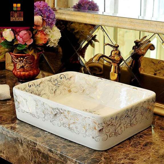 Fontana Showers Bari Ceramic Oval / Rectangular Artistic Countertop Bathroom Sink FS1548