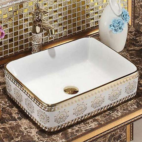 Fontana Showers Prato Mosaic Gold Rectangular Bathroom Sink with Drain FS176G