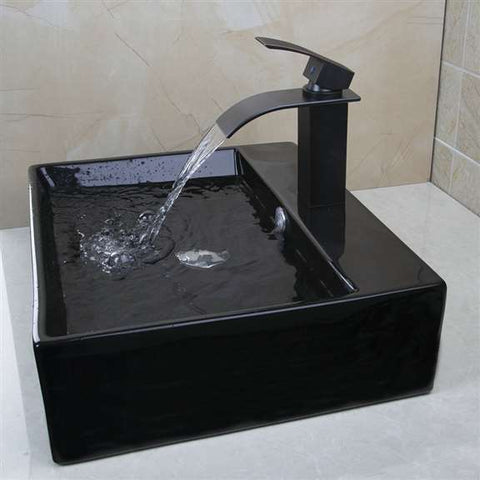 Fontana Showers Pisa Ceramic Counter Top Wash Basin With Black Bronze Faucet And Drainer FS181P