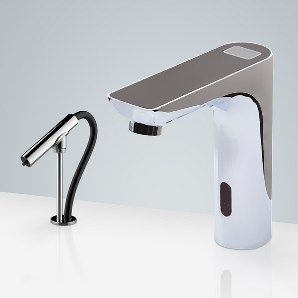 Fontana Showers Fontana Dijon Chrome Digital Display Black Top Motion Sensor Faucet & Hand Sanitizer Automatic Soap Dispenser for Restrooms FS18223