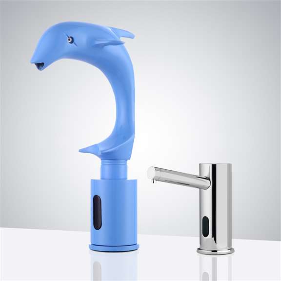 Fontana Showers Fontana Austin Blue Painted Solid Brass Dolphin Shaped Automatic Sensor Faucet and Automatic Soap Dispenser in Chrome FS18258-BLUE