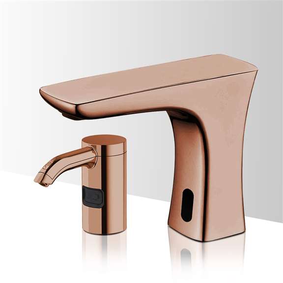 Fontana Showers Fontana Lima Rose Gold Commercial Automatic Motion Sensor Bathroom Faucet with Matching Soap Dispenser FS18259-RG