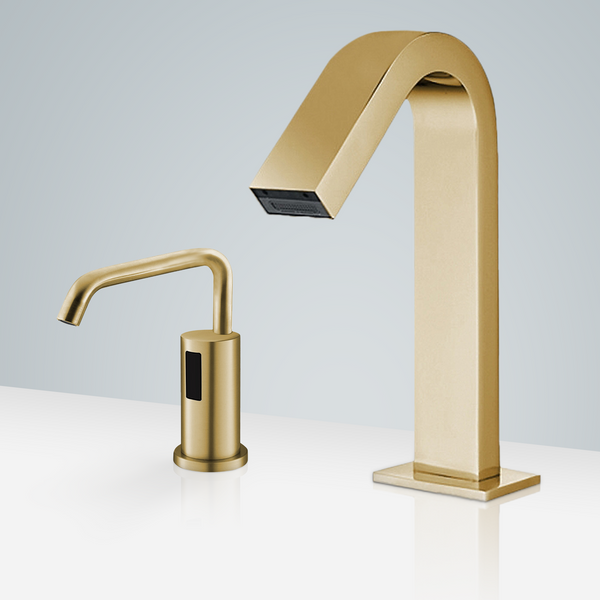 Fontana Showers Fontana Valence Brushed Gold Finish Touchless Motion Sensor Faucet & Automatic Liquid Soap Dispenser for Restrooms FS18260