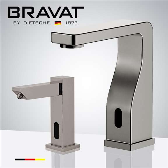 Fontana Showers Fontana Bravat Touchless Automatic Commercial Sensor Faucet & Automatic Foam Soap Dispenser In Brushed Nickel FS18510BN