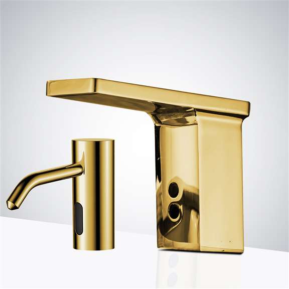Fontana Showers Fontana Lima Polished Gold Tone Commercial Sensor Faucet and Deck Mount Soap Dispenser FS18514