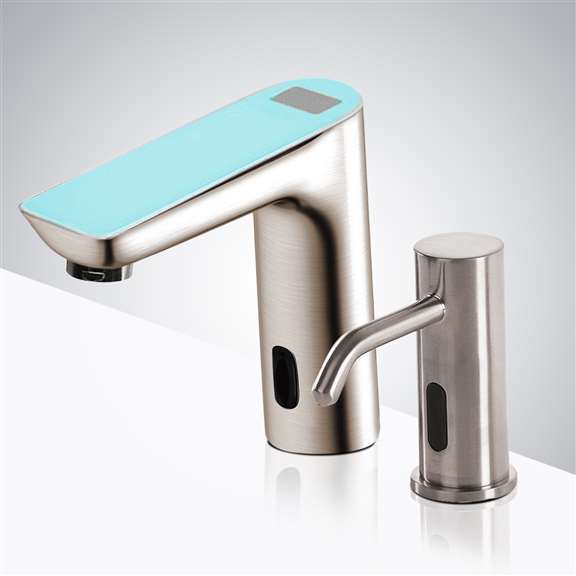 Fontana Showers Fontana Milan Digital Display Brushed Nickel Commercial Automatic Motion Sensor Faucet and Soap Dispenser for Restrooms FS18524