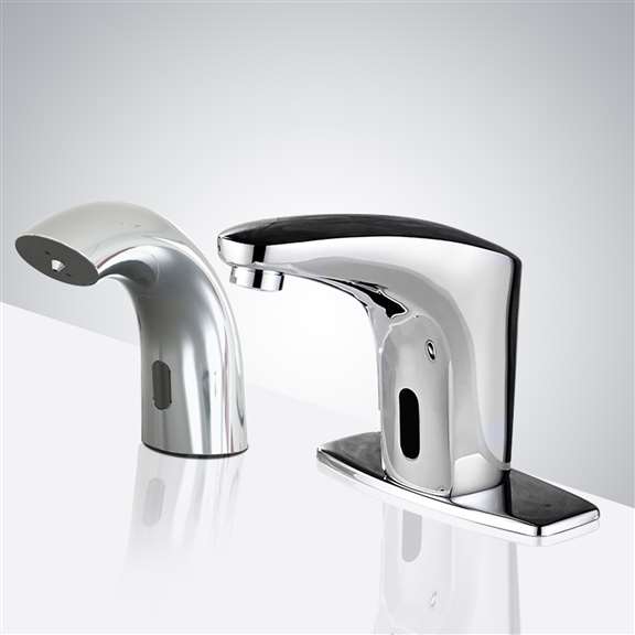 Fontana Showers Fontana Mirage Commercial Automatic Motion Sensor Faucet In Chrome with Matching Soap Dispenser FS18534