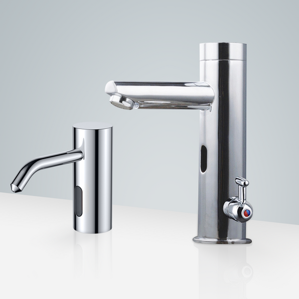 Fontana Showers Fontana Chatou Freestanding Temperature Control Motion Sensor Faucet & Automatic Soap Dispenser for Restrooms in Chrome FS1873