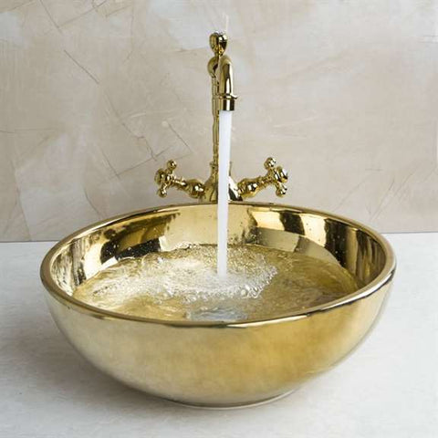 Fontana Showers Turin Gold Finish Ceramic Bathroom Sink and Faucet Set FS18TG