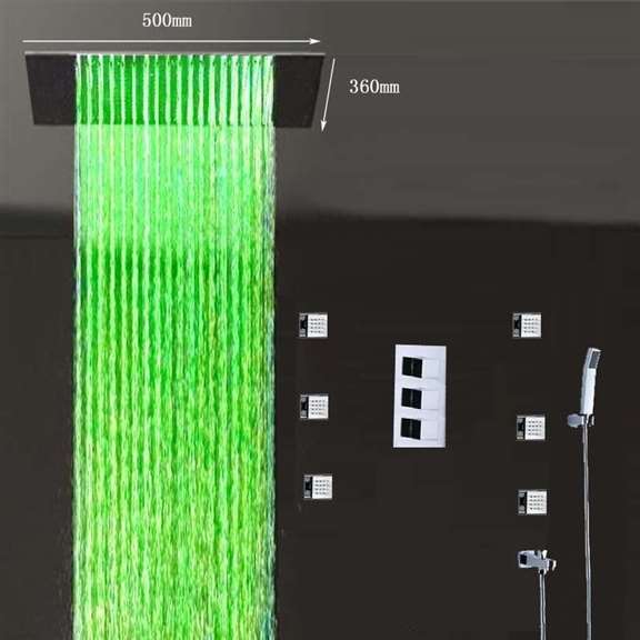 Fontana Showers Renato 360*500mm bathroom shower set with RGB color LED shower head,massage shower set FS2061SS