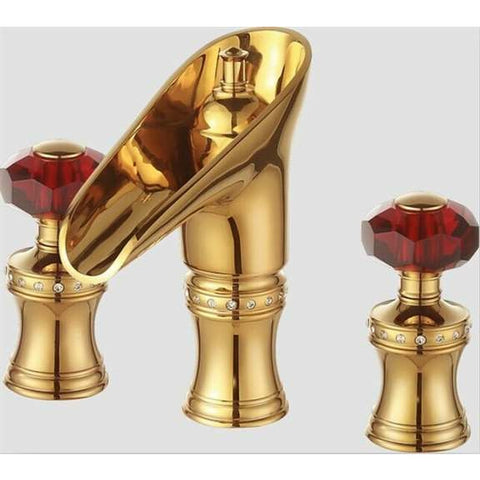 Fontana Showers Trento Wine Red Dual Handle Crystal Knob Gold Finish Bathroom Faucet FS2143