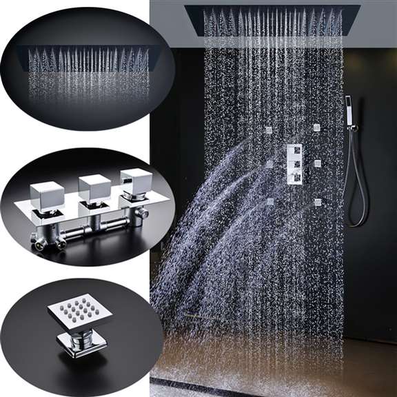 Fontana Showers Val-de-Marne 20" * 40" Large Chrome Rain Shower Head with Body Jets & Handheld Shower FS219SRP