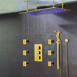 Fontana Showers Fontana Diadema 20" * 40" Large Gold Solid Brass LED Rain Shower Head with Body Jets & Handheld Shower FS241G