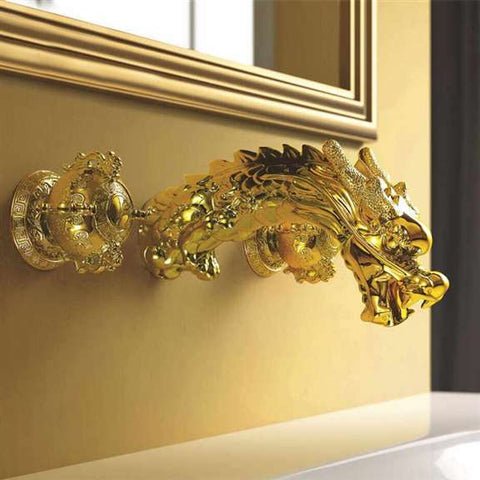 Fontana Showers Umbria Wall Mount Sink Faucet Dragon Gold Finish Dual Handles FS2461GF