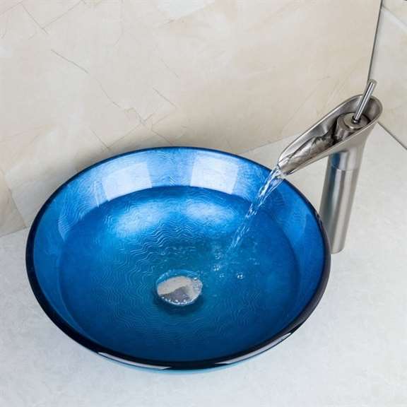 Fontana Showers Genoa Round Bathroom Sink with Waterfall Faucet & Drain FS33TGB